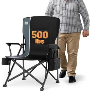 image:imageTIMBER RIDGE Oversized Folding Camping Chair High Back Heavy Duty for Adults Support up to 500lbs with Cup Holder Side Pocket Cooler BagBlack