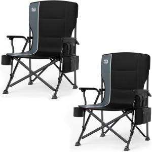 image:imageTIMBER RIDGE Oversized Folding Camping Chair High Back Heavy Duty for Adults Support up to 500lbs with Cup Holder Side Pocket Cooler BagBlack2 Set