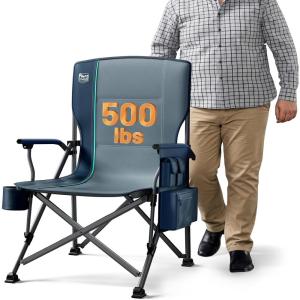 image:imageTIMBER RIDGE Oversized Folding Camping Chair High Back Heavy Duty for Adults Support up to 500lbs with Cup Holder Side Pocket Cooler BagBlue