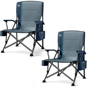 image:imageTIMBER RIDGE Oversized Folding Camping Chair High Back Heavy Duty for Adults Support up to 500lbs with Cup Holder Side Pocket Cooler BagBlue2 Set