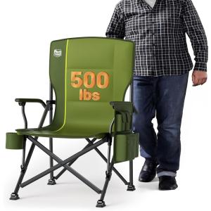 image:imageTIMBER RIDGE Oversized Folding Camping Chair High Back Heavy Duty for Adults Support up to 500lbs with Cup Holder Side Pocket Cooler BagGreen