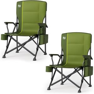 image:imageTIMBER RIDGE Oversized Folding Camping Chair High Back Heavy Duty for Adults Support up to 500lbs with Cup Holder Side Pocket Cooler BagGreen2 Set