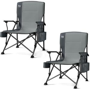 image:imageTIMBER RIDGE Oversized Folding Camping Chair High Back Heavy Duty for Adults Support up to 500lbs with Cup Holder Side Pocket Cooler BagGrey2 Set
