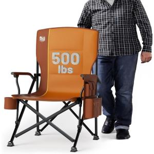 image:imageTIMBER RIDGE Oversized Folding Camping Chair High Back Heavy Duty for Adults Support up to 500lbs with Cup Holder Side Pocket Cooler BagOrange
