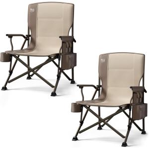 image:imageTIMBER RIDGE Oversized Folding Camping Chair High Back Heavy Duty for Adults Support up to 500lbs with Cup Holder Side Pocket Cooler BagTan2 Set