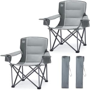 image:imageTIMBER RIDGE Oversized Folding Camping Chair for Adults Support 550 LBS Heavy Duty with Cup Holder Side Pocket for Camping Lawn Picnic GreyGrey2 Pack