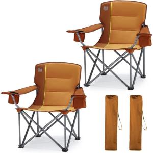 image:imageTIMBER RIDGE Oversized Folding Camping Chair for Adults Support 550 LBS Heavy Duty with Cup Holder Side Pocket for Camping Lawn Picnic GreyOrange2 Pack