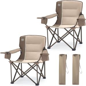 image:imageTIMBER RIDGE Oversized Folding Camping Chair for Adults Support 550 LBS Heavy Duty with Cup Holder Side Pocket for Camping Lawn Picnic GreyTan2 Pack