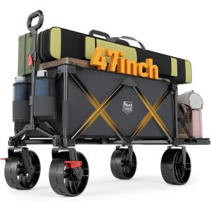 image:imageTimber Ridge 47 L Collapsible Wagon with Tailgate amp Brake 300 lbs Heavy Duty Beach Wagon with AllTerrain Big Wheels 250L Foldable Utility Cart for Sand Camping Sports Shopping BlueGray