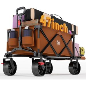 image:imageTimber Ridge 47 L Collapsible Wagon with Tailgate amp Brake 300 lbs Heavy Duty Beach Wagon with AllTerrain Big Wheels 250L Foldable Utility Cart for Sand Camping Sports Shopping BlueOrange