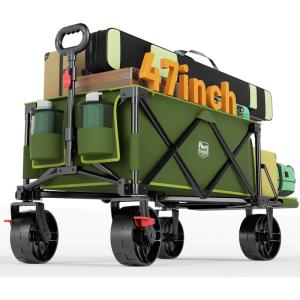 image:imageTimber Ridge 47 L Collapsible Wagon with Tailgate amp Brake 300 lbs Heavy Duty Beach Wagon with AllTerrain Big Wheels 250L Foldable Utility Cart for Sand Camping Sports Shopping BlueGreen
