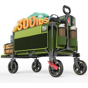 image:imageTimber Ridge 49 Extra Long Collapsible Folding Wagon with Tailgate and Brakes 300lbs Heavy Duty Foldable Wagon with Adjustable Handle 250L Capacity Portable Cart for Outdoor Camping Sports GreenGreen