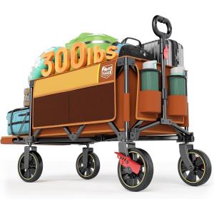 image:imageTimber Ridge 49 Extra Long Collapsible Folding Wagon with Tailgate and Brakes 300lbs Heavy Duty Foldable Wagon with Adjustable Handle 250L Capacity Portable Cart for Outdoor Camping Sports GreenOrange