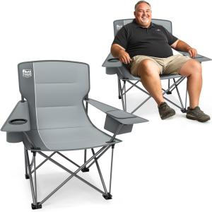 image:imageTimber Ridge 550 LBS Oversized Folding Camping Chair for Adults Heavy Duty Outdoor Chair with Cup Holder Side Pocket for Camp Lawn Picnic NavyUpgradeGrey2 Pack
