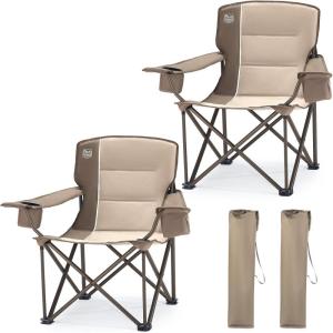 image:imageTimber Ridge 550 LBS Oversized Folding Camping Chair for Adults Heavy Duty Outdoor Chair with Cup Holder Side Pocket for Camp Lawn Picnic NavyUpgradeTan2 Pack