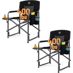 image:imageTimber Ridge Aluminum Oversized Camping Chair Lightweight Portable Directors Chair with Side Table Detachable Side Pocket for Outdoor Camping Lawn Picnic Support 400lbs TanBlack Brown2 Set