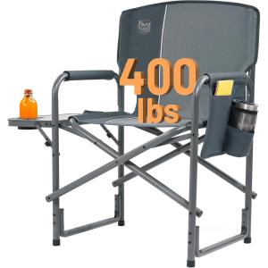 image:imageTimber Ridge Aluminum Oversized Camping Chair Lightweight Portable Directors Chair with Side Table Detachable Side Pocket for Outdoor Camping Lawn Picnic Support 400lbs TanGrey