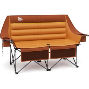 image:imageTimber Ridge Double Camping Chair Heavy Duty Outdoor Folding Camp Couch Loveseat Camping Chairs Perfect for Campsites PatioLawn Soccer Games or Other Youth Sports Supports 600 lbsLoveseat Orange