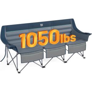 image:imageTimber Ridge Double Camping Chair Heavy Duty Outdoor Folding Camp Couch Loveseat Camping Chairs Perfect for Campsites PatioLawn Soccer Games or Other Youth Sports Supports 600 lbs3 Person Blue