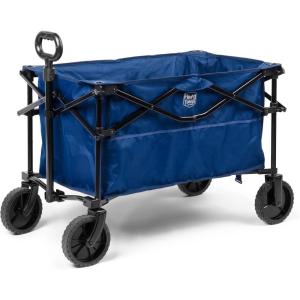 image:imageTimber Ridge Folding Collapsible Wagon Utility Push Pull Beach Wagon with AllTerrain Universal Wheels Heavy Duty Foldable Grocery Cart for Outdoor Garden Camping Shopping Holds 225 lbs Dark Blue