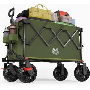 image:imageTimber Ridge Outdoor Collapsible Folding Wagon with Brakes and Cup Holders 500lbs Heavy Duty All Terrain Wheels Utility Cart for Shopping Camping Garden Sports GreyGreen