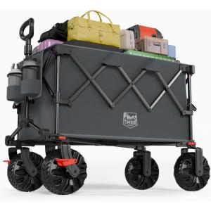 image:imageTimber Ridge Outdoor Collapsible Folding Wagon with Brakes and Cup Holders 500lbs Heavy Duty All Terrain Wheels Utility Cart for Shopping Camping Garden Sports GreyGray