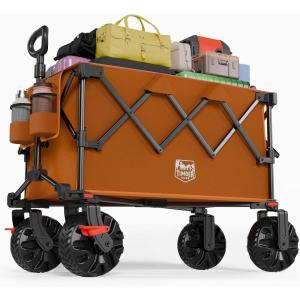 image:imageTimber Ridge Outdoor Collapsible Folding Wagon with Brakes and Cup Holders 500lbs Heavy Duty All Terrain Wheels Utility Cart for Shopping Camping Garden Sports GreyOrange