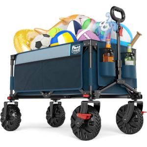 image:imageTimber Ridge Outdoor Collapsible Folding Wagon with Brakes and Cup Holders 500lbs Heavy Duty All Terrain Wheels Utility Cart for Shopping Camping Garden Sports GreyNavy