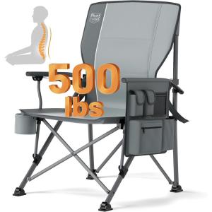 image:imageTimber Ridge Oversized Folding Camping Chair with Lumbar Support Adjustable High Back Heavy Duty for Adults Support up to 500lbs with Cup Holder Cooler Bag Side Pocket BlueLumbar Support Grey