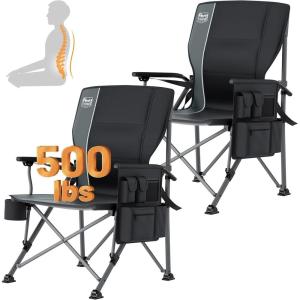 image:imageTimber Ridge Oversized Folding Camping Chair with Lumbar Support Adjustable High Back Heavy Duty for Adults Support up to 500lbs with Cup Holder Cooler Bag Side Pocket BlueAluminum Lumbar Support Black2 Set