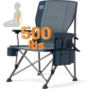 image:imageTimber Ridge Oversized Folding Camping Chair with Lumbar Support Adjustable High Back Heavy Duty for Adults Support up to 500lbs with Cup Holder Cooler Bag Side Pocket BlueLumbar Support Blue