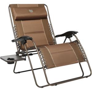 image:imageTimber Ridge Oversized Zero Gravity Chair 33In Wide XXL Zero Gravity Reclining Chair with Side Table Full Padded Lounge Chair for Outdoor Camping Patio Lawn Heavy Duty Supports 500lbs Grey1 PackBrown1 Pack