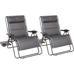 image:imageTimber Ridge Oversized Zero Gravity Chair 33In Wide XXL Zero Gravity Reclining Chair with Side Table Full Padded Lounge Chair for Outdoor Camping Patio Lawn Heavy Duty Supports 500lbs Grey1 PackGrey2 Pack