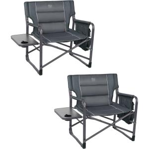 image:imageTimber Ridge XXL Upgraded Oversized Directors Chairs with Foldable Side Table Detachable Side Pocket Heavy Duty Folding Camping Chair up to 600 Lbs Weight Capacity Blue Ideal GiftDark Grey2 Pack