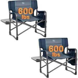 image:imageTimber Ridge XXL Upgraded Oversized Directors Chairs with Foldable Side Table Detachable Side Pocket Heavy Duty Folding Camping Chair up to 600 Lbs Weight Capacity Blue Ideal GiftBlue2 Pack