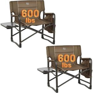 image:imageTimber Ridge XXL Upgraded Oversized Directors Chairs with Foldable Side Table Detachable Side Pocket Heavy Duty Folding Camping Chair up to 600 Lbs Weight Capacity Blue Ideal GiftBrown2 Pack
