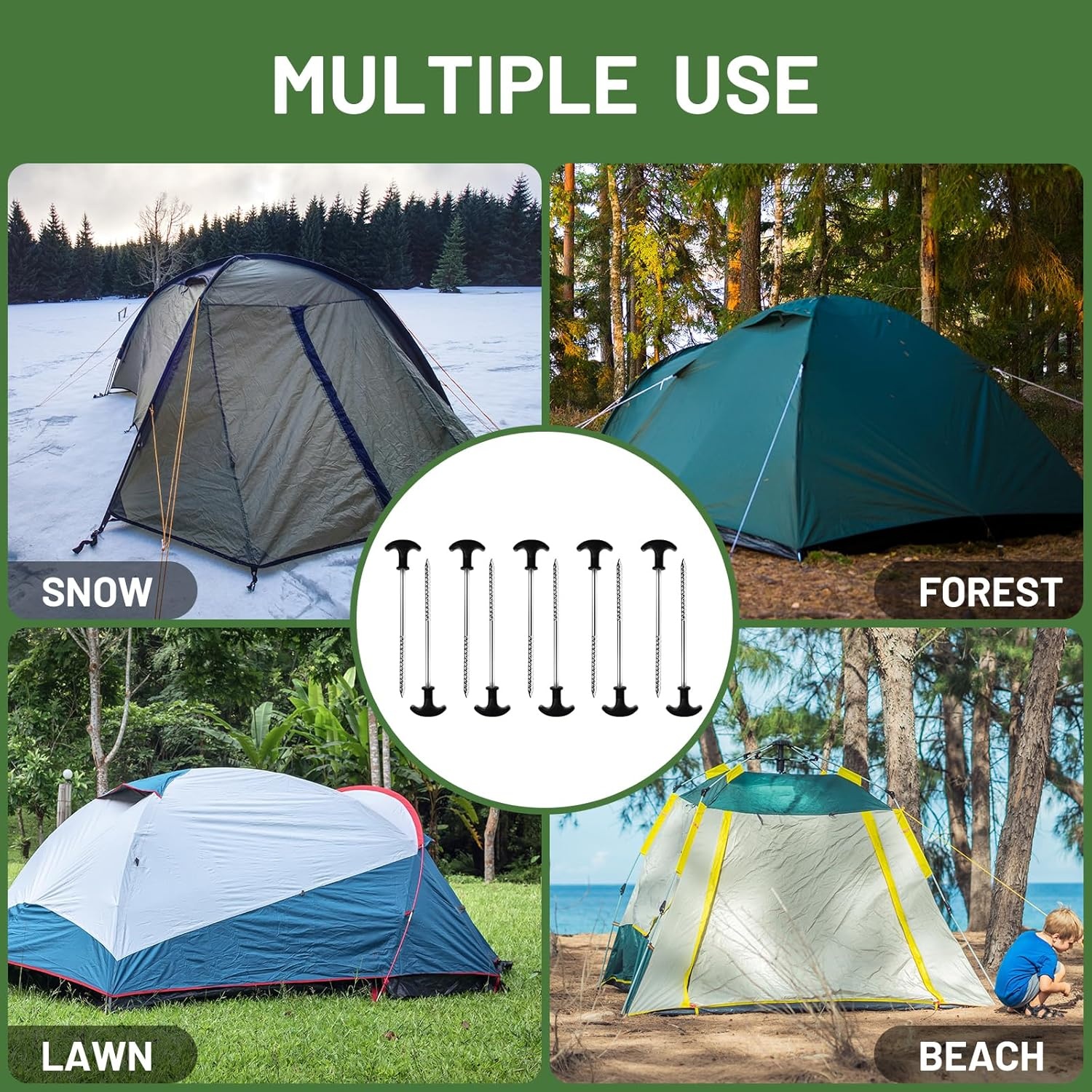 image:imageTIMBER RIDGE 10 Pack Tent Stakes Heavy Duty 8 Inch Ground Stakes NonRust Stainless Steel with Threaded amp Ergonomic Handles Camping Pegs for Camping Canopies Grassland Garden Patio HikingSilver