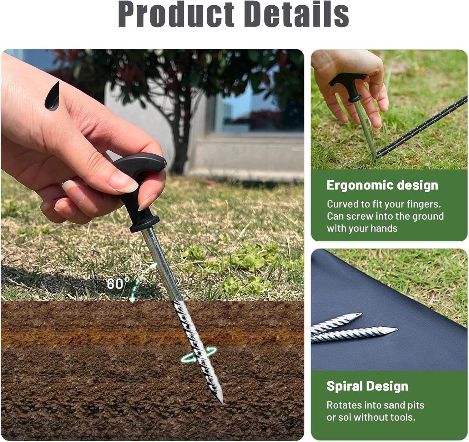 image:imageTIMBER RIDGE 10 Pack Tent Stakes Heavy Duty 8 Inch Ground Stakes NonRust Stainless Steel with Threaded amp Ergonomic Handles Camping Pegs for Camping Canopies Grassland Garden Patio HikingSilver