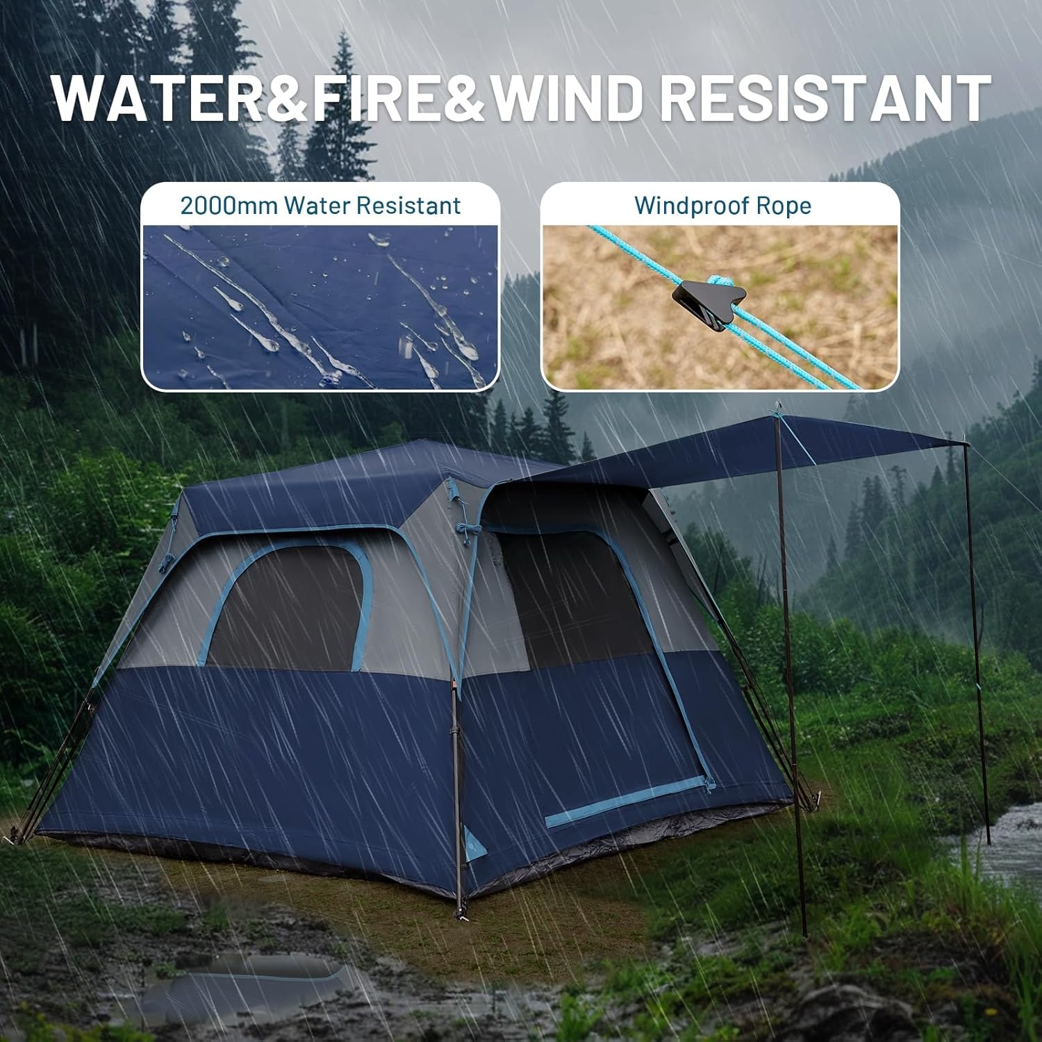 image:imageTIMBER RIDGE 6 Person Blackout Design Camping Tent 60s Easy Setup Instant Cabin Tent for Family with Rainfly WaterResistant 9 x 9 x 72 for Outdoor Adventures Gatherings