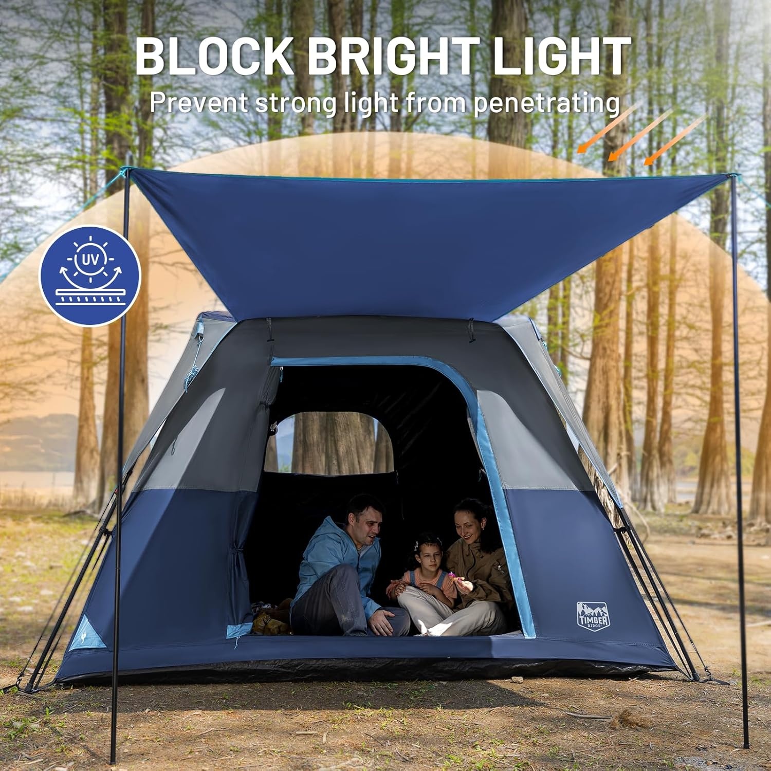 image:imageTIMBER RIDGE 6 Person Blackout Design Camping Tent 60s Easy Setup Instant Cabin Tent for Family with Rainfly WaterResistant 9 x 9 x 72 for Outdoor Adventures Gatherings