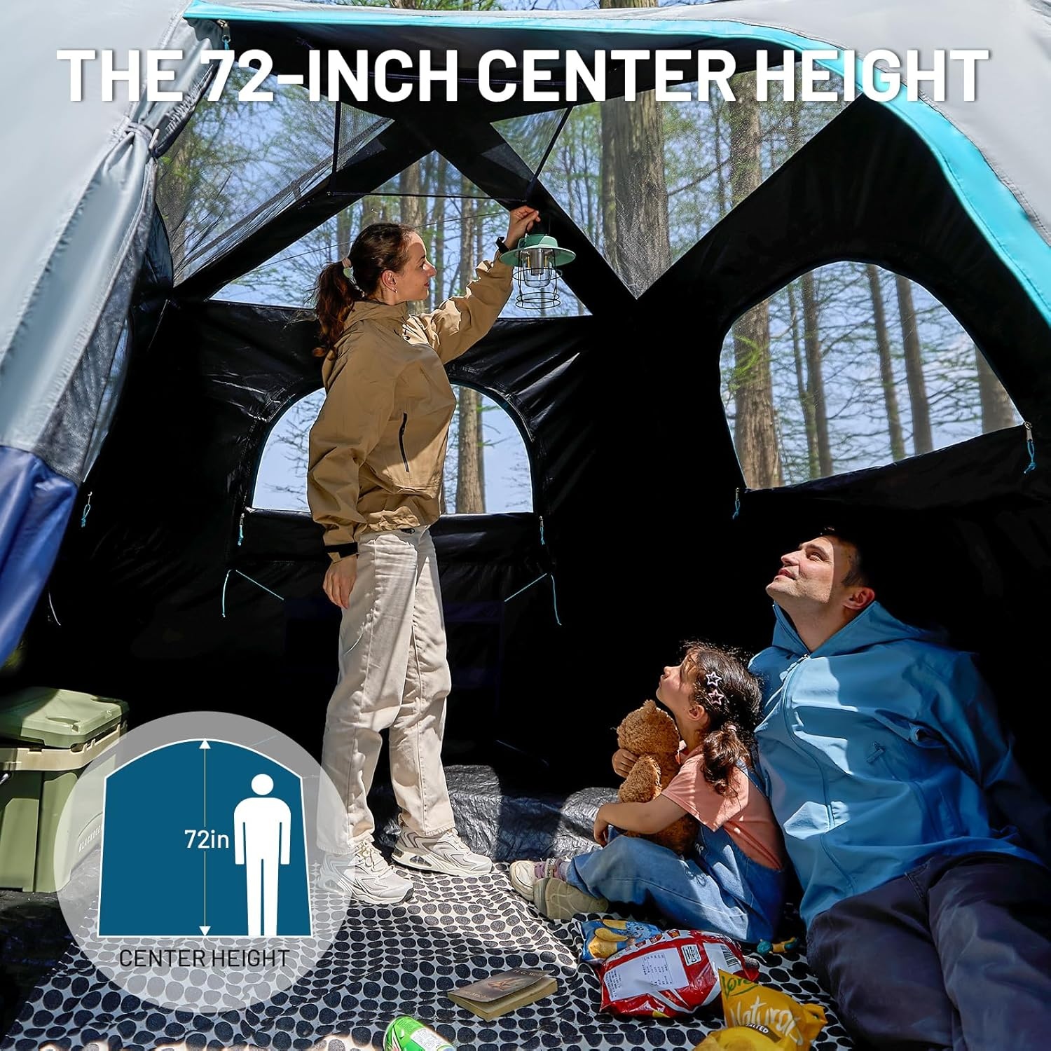 image:imageTIMBER RIDGE 6 Person Blackout Design Camping Tent 60s Easy Setup Instant Cabin Tent for Family with Rainfly WaterResistant 9 x 9 x 72 for Outdoor Adventures Gatherings