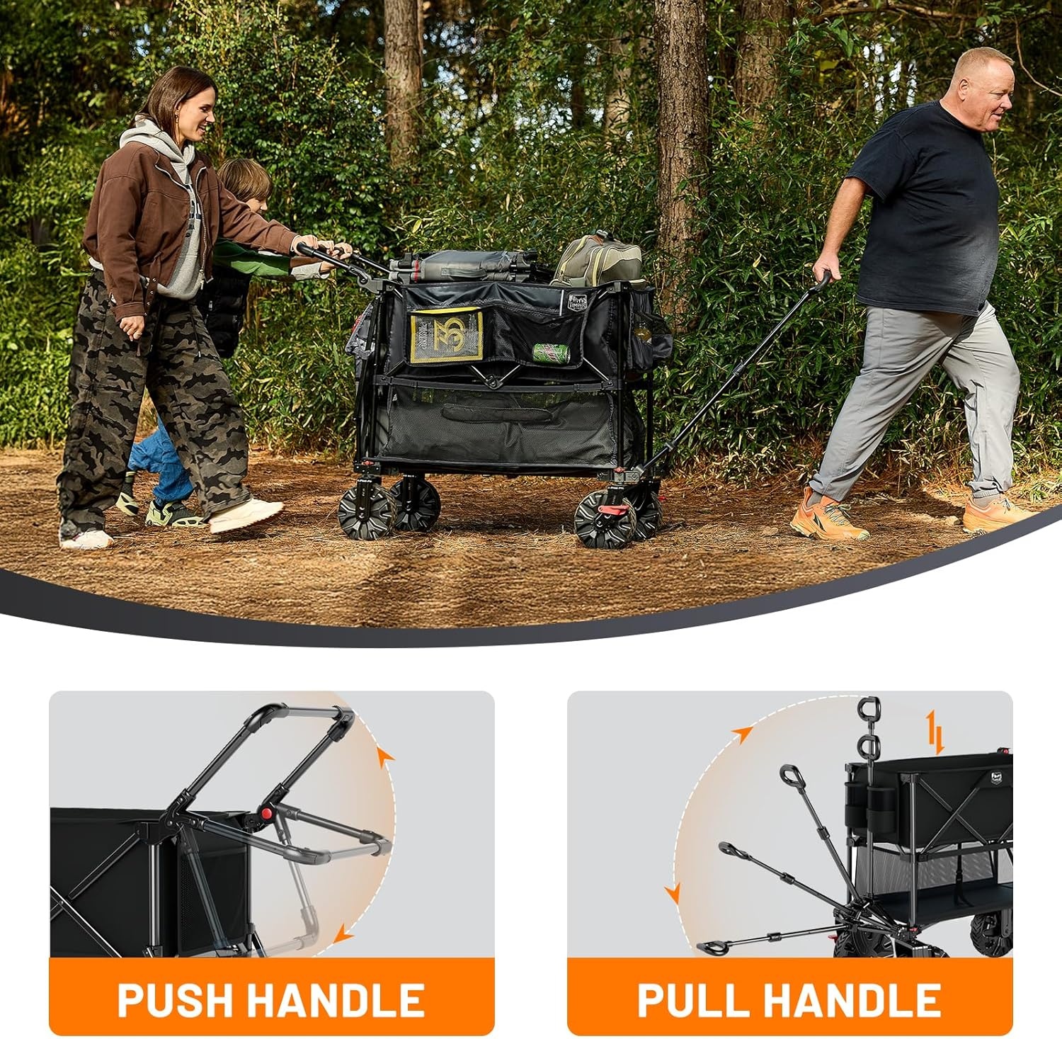 image:imageTIMBER RIDGE Push amp Pull Double Decker Wagon 400L Large Capacity Heavy Duty amp 450lb Load Collapsible Cart with AllTerrain Wheels amp Brakes 54 Extended Foldable for Sports Beach Camping BlackBlack