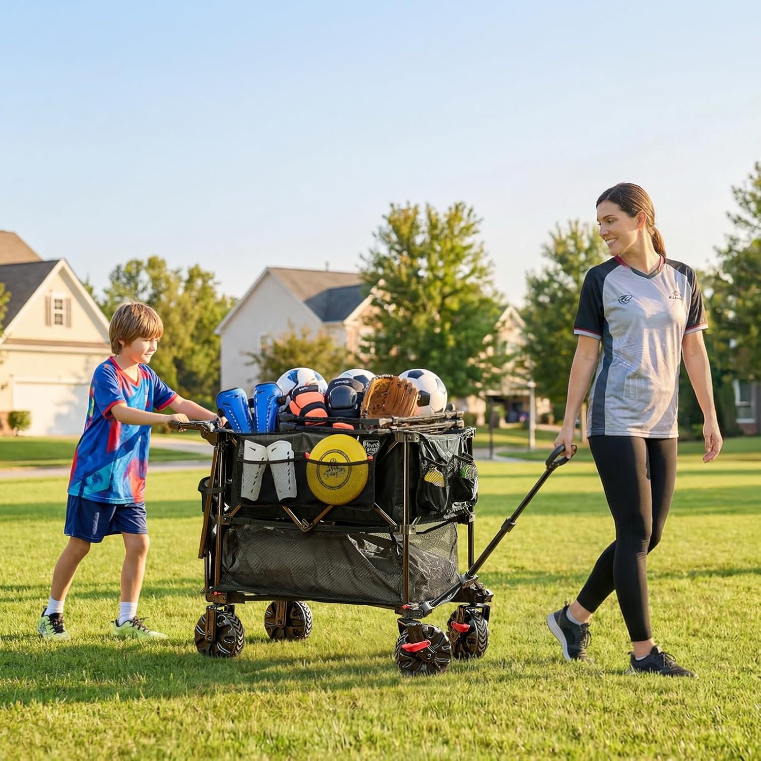 image:imageTIMBER RIDGE Push amp Pull Double Decker Wagon 400L Large Capacity Heavy Duty amp 450lb Load Collapsible Cart with AllTerrain Wheels amp Brakes 54 Extended Foldable for Sports Beach Camping BlackBlack