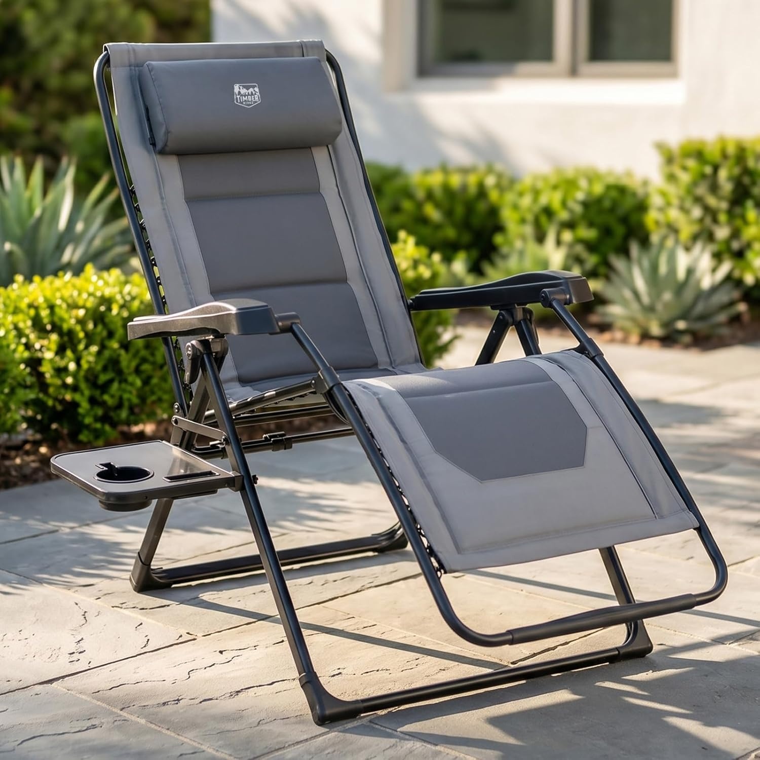 image:imageTimber Ridge Zero Gravity Chair Oversized Lawn Chairs Outdoor Recliner Reclining Patio Lounge Chair with Adjustable Headrest and Side Table for Camping Outdoor Patio Support 350lbs GreyGrey