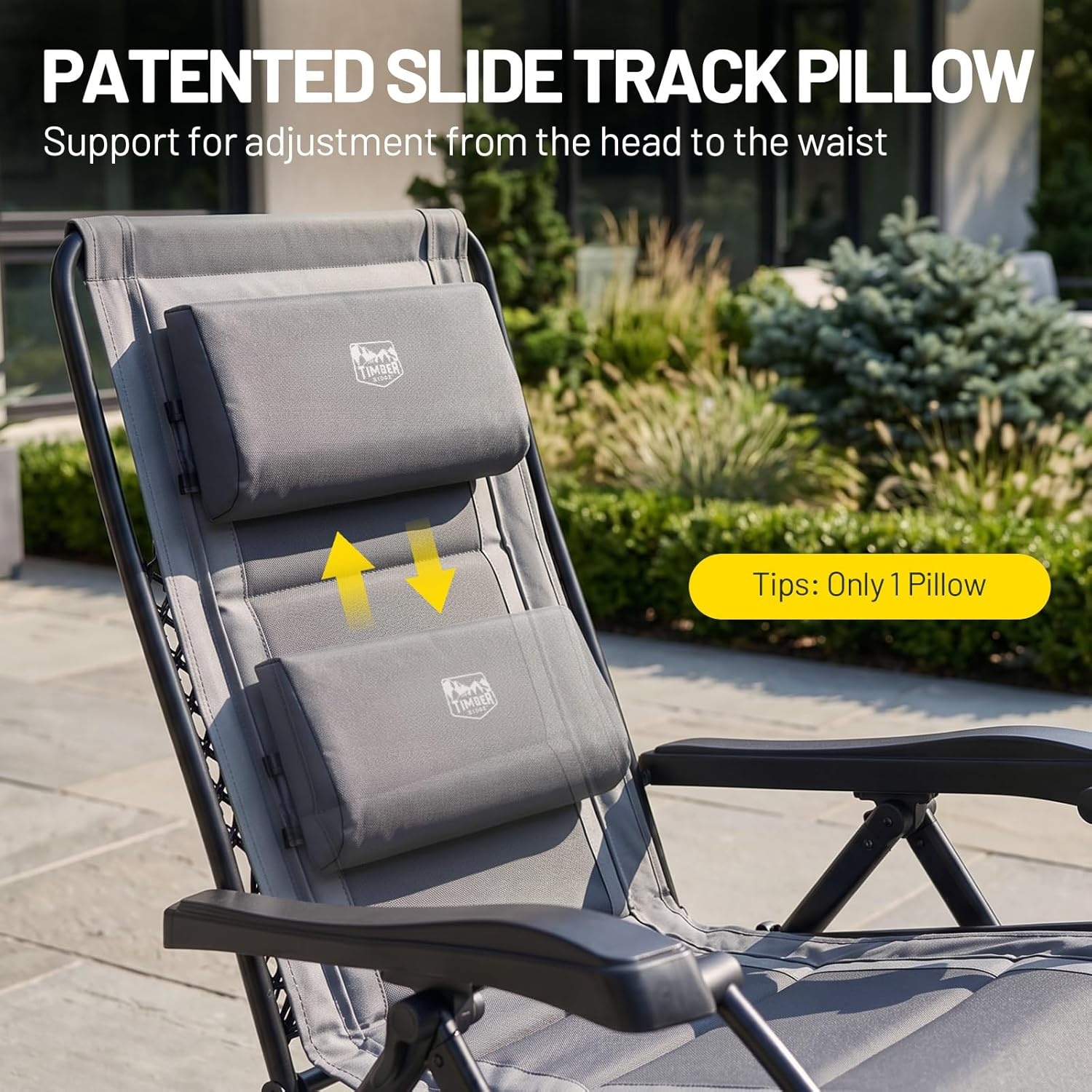 image:imageTimber Ridge Zero Gravity Chair Oversized Lawn Chairs Outdoor Recliner Reclining Patio Lounge Chair with Adjustable Headrest and Side Table for Camping Outdoor Patio Support 350lbs GreyGrey