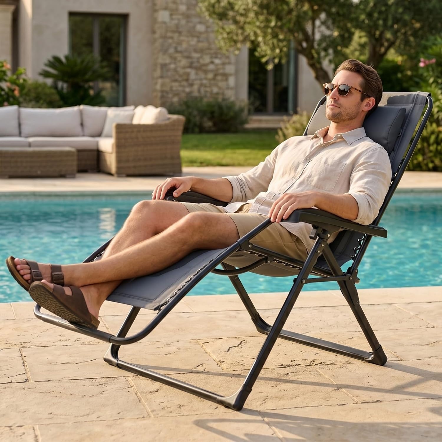 image:imageTimber Ridge Zero Gravity Chair Oversized Lawn Chairs Outdoor Recliner Reclining Patio Lounge Chair with Adjustable Headrest and Side Table for Camping Outdoor Patio Support 350lbs GreyGrey