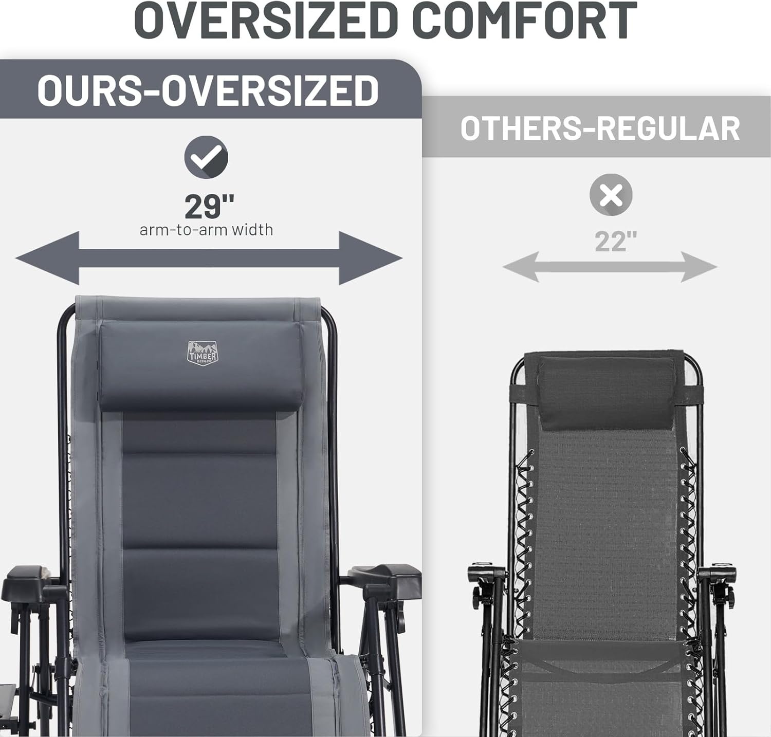 image:imageTimber Ridge Zero Gravity Chair Oversized Lawn Chairs Outdoor Recliner Reclining Patio Lounge Chair with Adjustable Headrest and Side Table for Camping Outdoor Patio Support 350lbs GreyGrey