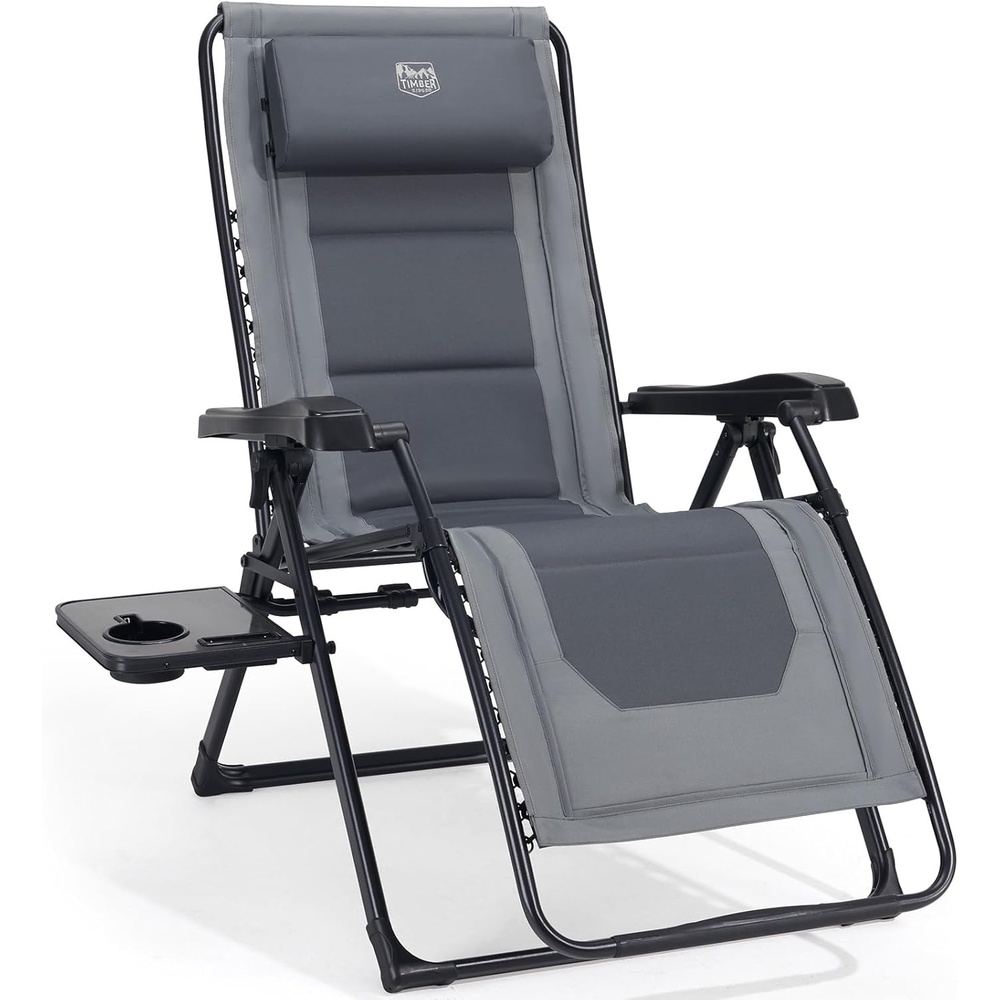 image:imageTimber Ridge Zero Gravity Chair Oversized Lawn Chairs Outdoor Recliner Reclining Patio Lounge Chair with Adjustable Headrest and Side Table for Camping Outdoor Patio Support 350lbs GreyGrey