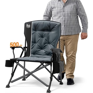 image:imageTIMBER RIDGE Padded Oversized Folding Camping Chair High Back Heavy Duty for Adults Support up to 500lbs with Cup Holder Side Pocket Cooler Bag BlackBlack