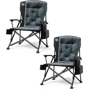image:imageTIMBER RIDGE Padded Oversized Folding Camping Chair High Back Heavy Duty for Adults Support up to 500lbs with Cup Holder Side Pocket Cooler Bag BlackBlack2 Set